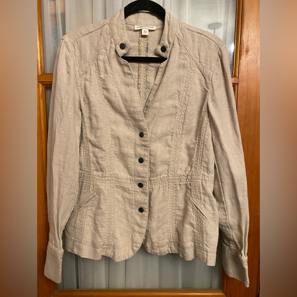 Coldwater Creek Tan Linen Blazer Tailored Fit So Cute! Size 12